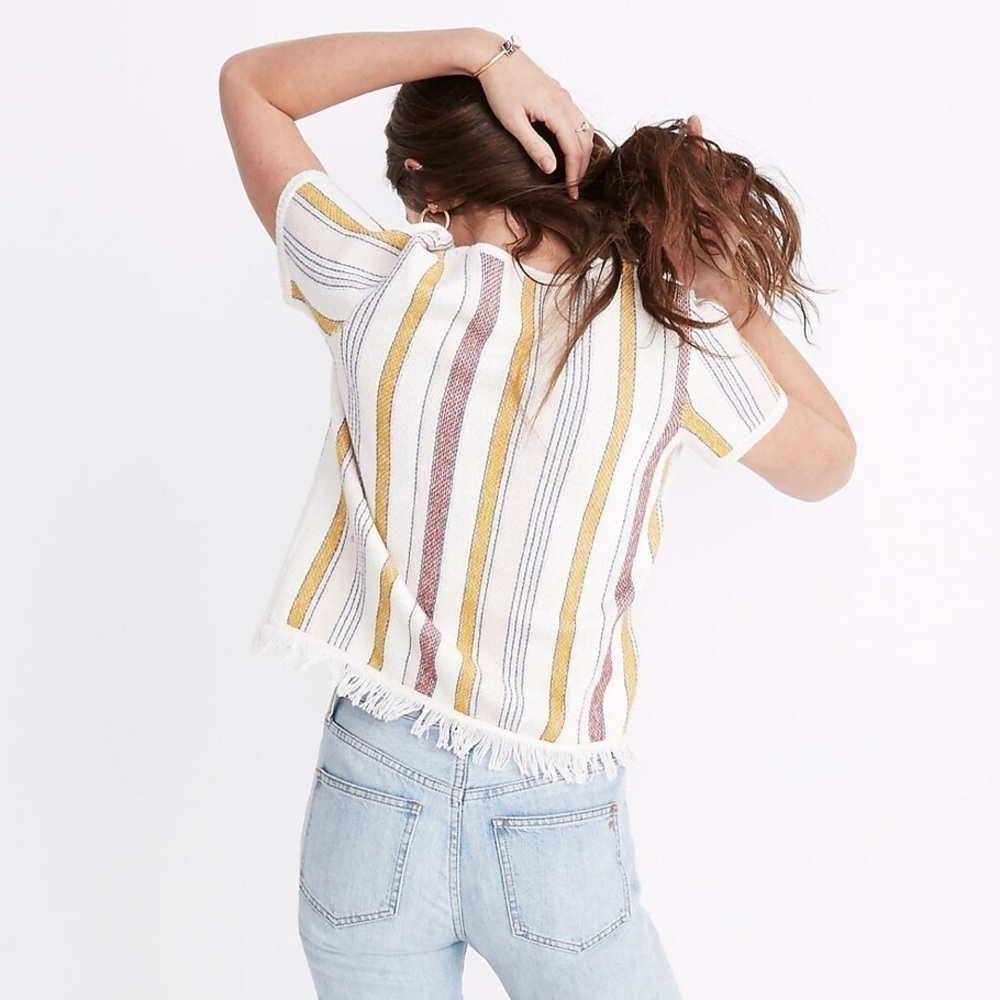 Madewell | Blakley Stripe Sweater Tee Cotton Fringe Size Small - Picture 2 of 8